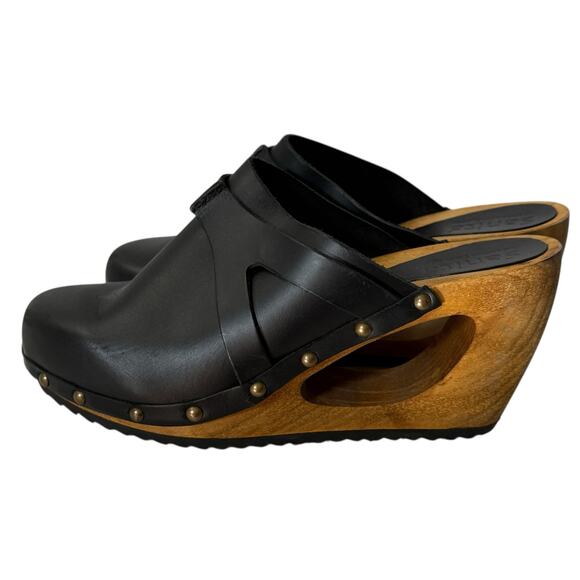 NWOB Sanita Leather Sweedish Clogs Cut out Wood Wedges 37 - Picture 8 of 9